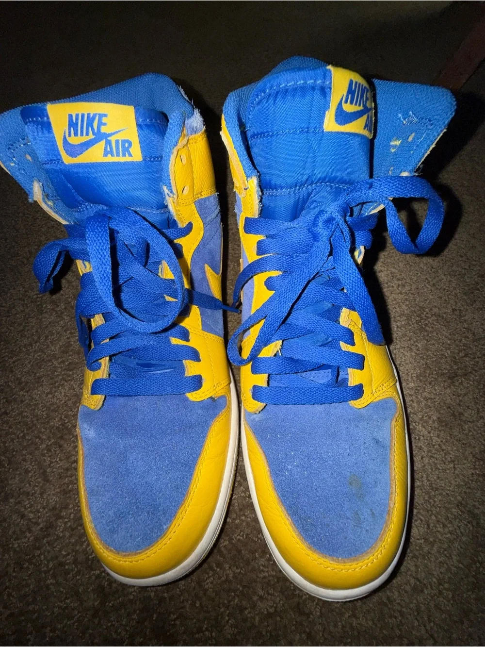Nike Air Jordan 1 Retro Men’s High-Top Sneakers in Blue and Yellow 9.5